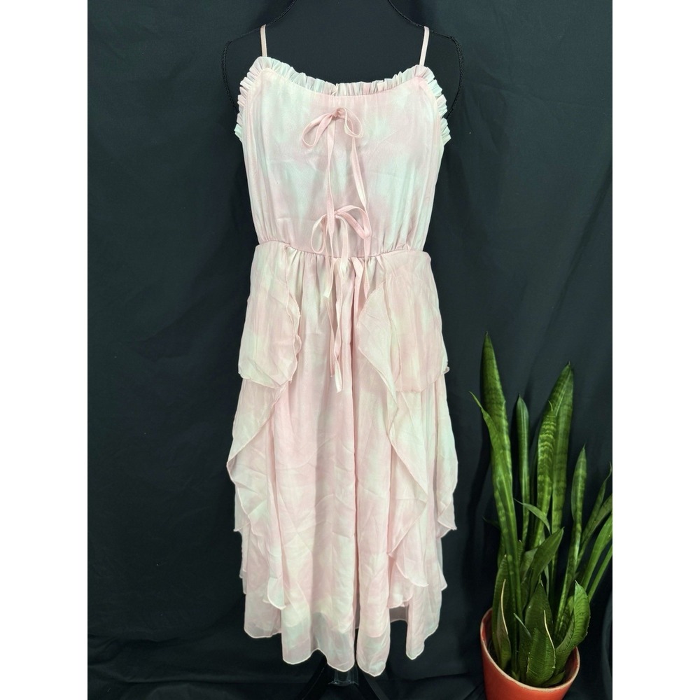 Pink Sheer Fairy Midi Dress S Coquette Whimsi Ethereal Feminine Wedding Guest